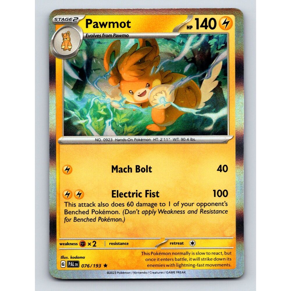 Stage 2 Pawmot HP 140 Electric Fist Mach Bolt Attack Yellow Vibrant Pokémon
